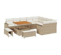 Set Divano Giardino Modulare 13 Pezzi 12 Posti Beige Crema Polyrattan | Flessibile e componibile, cuscini removibili, struttura acciaio verniciato a polvere, legno acacia massello, uso primavera