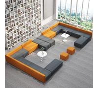 Set divano modulare con struttura in legno massello e tavolino da caffè, design patchwork per istituti di formazione e aree di attesa dei genitori