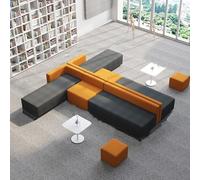 Set divano modulare con struttura in legno massello e tavolino da caffè, design patchwork per istituti di formazione e aree di attesa dei genitori