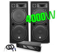 Set DJ sonorizzazione PA altoparlanti 2 x 15"/38 cm 4000 W bassreflex BM Sonic + amplificatore 3000 W MyDj + cavi