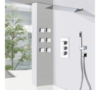 Set doccia a cascata con acqua piovana, rubinetto termostatico per vasca da bagno, doccia, rubinetto corpo in ottone, argento (B)