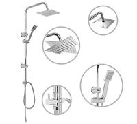 Set doccia a doppio soffione in acciaio inox, con doccetta e doccia a pioggia, asta doccia da 95 cm, soffione da 200 x 200 mm, 2 tubi, risparmio idrico, ad alta pressione, filtro anticalcare, per