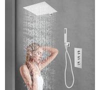 Set doccia a incasso, 40 cm, termostatico a pioggia e doccetta, set doccia con acqua calda e fredda, 38 °C, fermata di sicurezza, G ½ pollici, montaggio a parete, colore: argento