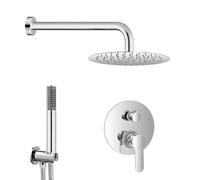 Set doccia a incasso con deviatore in ottone, braccio 35 cm, soffione tondo 25 cm in acciaio inox e kit doccia completo, ZOE