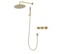 Set doccia a parete, 10 pollici, soffione rotondo e doccetta manuale, moderno set doccia in acciaio inox, asta doccia installabile a parete o a soffitto (oro)