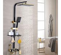 Set doccia a pioggia, in oro nero, colonna doccia, miscelatore, con doccetta, regolabile in altezza 75-120 cm.