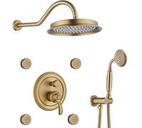 Set doccia a scomparsa con doccetta e soffione doccia a pioggia da 22,9 cm, set combinato con 4 getti per il corpo (oro spazzolato)