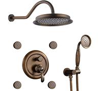 Set doccia a scomparsa con doccetta e soffione doccia a pioggia da 22,9 cm, set combinato con 4 getti per il corpo (anticato)