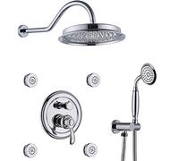 Set doccia a scomparsa con doccetta e soffione doccia a pioggia da 22,9 cm, set combinato con 4 getti per il corpo (cromato)