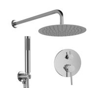 Set Doccia Completo Con Miscelatore A Incasso Con Deviatore, Soffione 25 Cm, Braccio 35 Cm E Kit Doccino In Acciaio Inox Satinato Linea York