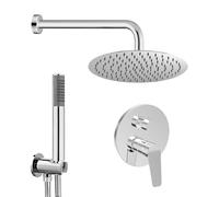 Set Doccia Completo Con Miscelatore Incasso A Due Vie, Braccio 40 Cm, Soffione Ultraslim 30 Cm E Doccino - Kit Linea Aurora In Ottone, Acciaio E ABS Cromato Lucido