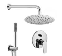 Set Doccia Completo Cromato Lucido, 2 Vie, Soffione Tondo Ø20cm, Braccio 35cm e Doccino Incluso Erika