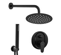 Set Doccia Completo Nero Opaco, Sistema Incasso compreso di Miscelatore con deviatore, soffione 20 cm anticalcare e Kit doccetta (Nero Opaco, Lizzy)