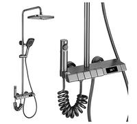 Set doccia con miscelatore a pioggia di lusso con display della temperatura, set doccia a vista con beccuccio per vasca, doppio soffione e spruzzatore per bidet (grigio)