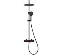 Set Doccia con Miscelatore Sistema Doccia termostatico Bagno Set Miscelatore Doccia Nero Set Doccia antiscottatura a Parete con soffione a Pioggia e doccetta Regolabile Colonna Doccia a Vista Facile
