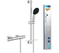Set doccia con miscelatore termostatico, soffione 3 getti, asta 60 cm e flessibile - GROHE 34791001 - Water saving - Cromo