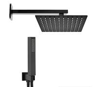Set doccia con soffione e doccetta nero opaco, acciaio INOX e abs, anticalcare (25x25 cm, Quadrato)