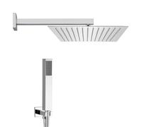 Set doccia cromato lucido con braccio soffione quadrato 40x40 cm e kit doccia completo di doccino, presa acqua e flessibile