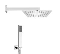 Set doccia cromato lucido con braccio soffione rettangolare 25x15 cm e kit doccia completo di doccino, presa acqua e flessibile