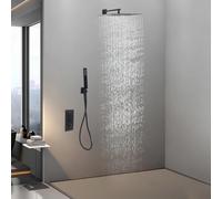 Set doccia da incasso, 40 cm, nero, termostatico, doccia a pioggia e doccetta, set doccia con acqua calda e fredda, 38 °C, fermata di sicurezza, G ½ pollici, montaggio a parete