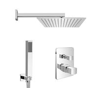 Set doccia da incasso completo di miscelatore con deviatore, braccio con soffione 30 cm e kit con doccino, presa acqua e flessibile, LOTUS