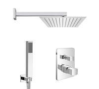 Set doccia da incasso completo di miscelatore con deviatore, braccio con soffione 30x20 cm e kit con doccino, presa acqua e flessibile, LOTUS