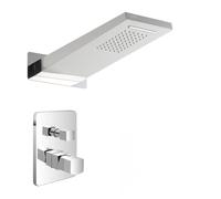 Set doccia da incasso completo di miscelatore con deviatore e soffione a sbalzo 22x50 cm con cascata ed effetto pioggia, LOTUS