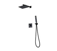 Set doccia da incasso nero, getto superiore in acciaio inossidabile 250x280 mm a parete, un pulsante e due comandi corpo caldo freddo