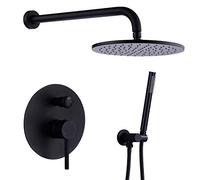 Set doccia da parete nero opaco da 30,5 cm, con soffione doccia a pioggia da 25,4 cm, valvola di bilanciamento della pressione, kit di montaggio e deviatore moderno per il bagno