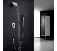 Set Doccia, Doccia Antica a Cascata con doccetta, Set Rubinetto Doccia a Parete con Due Maniglie e Quattro Fori, Finitura cromata Spazzolata, B