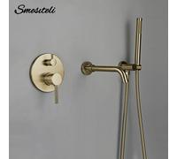 Set doccia in oro spazzolato miscelatore per doccia con soffione girevole beccuccio per vasca da bagno montaggio a parete rubinetto per doccia deviatore combinato per bagno con doccetta Rose gold