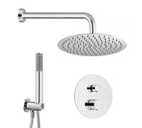 Set doccia incasso cromo con braccio 40 e soffione 30 cm, kit doccia con doccino in ottone, presa acqua e supporto, GEMINI