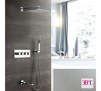 Set Doccia Miscelatore Set Doccia 30cm Set Doccia termostatico a Parete Quadrato Rubinetto Doccia in Rame Booster Top Spray Home Silver Sistema Doccia a 3 modalità Bagno Pratico