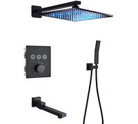 Set Doccia Miscelatore Sistema Doccia a Scomparsa Set Rubinetto Doccia termostatico a LED Set Doccia antiscottatura a Parete Nero Opaco con doccetta e soffione a Pioggia Tecnologia avanzata di