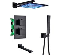 Set Doccia Miscelatore Sistema Doccia a Scomparsa Set Rubinetto Doccia termostatico a LED Set Doccia antiscottatura Nero Opaco con doccetta e soffione a Pioggia Tecnologia avanzata di iniezione