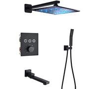 Set Doccia Miscelatore Sistema Doccia a Scomparsa Set Rubinetto Doccia termostatico a LED Set Doccia antiscottatura a Parete Nero Opaco con doccetta e soffione a Pioggia Tecnologia avanzata di