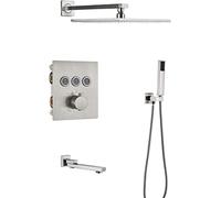Set Doccia Miscelatore Sistema Doccia a Scomparsa Set Rubinetto Doccia termostatico Set Doccia antiscottatura a Parete in Ottone Spazzolato con doccetta e soffione a Pioggia Tecnologia avanzata di