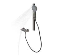 Set doccia moderno con doccetta, tubo e supporto - 3 tipi di getto, regolabile in altezza, elegante set doccia grigio in alluminio per vasca e doccia