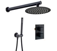 Set doccia nero opaco per bagno, montaggio a parete, sistema doccia a pioggia con valvola termostatica e soffione doccia da 8 a 30,5 cm