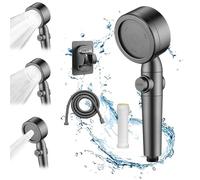 Set doccia portatile ad alta pressione con filtro turbo, booster a tre velocità, filtro integrato, tubo doccia da 1,5 m/2 m, supporto senza punzonatura, materiale ABS