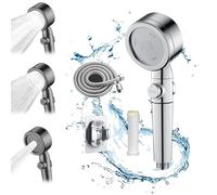 Set doccia portatile ad alta pressione con filtro turbod, boost a 3 velocità, filtro integrato, tubo flessibile da 1,5 m/2 m, supporto senza punzonatura, elementi essenziali per la casa