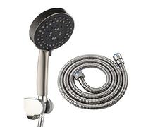 Set doccia portatile in ABS soffione doccia a pioggia 5 modalità di spruzzo soffione doccia massaggio spa soffione doccia rotondo con ugello in silicone, tubo doccia, doccia HOL, spazzolato