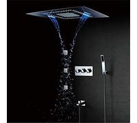 Set doccia Telecomando LED6080 cm Baldacchino Top Spray Spray Laterale Rubinetto Doccia In Rame Sistema Doccia A Parete Temperatura Costante Set Doccia Argento Delicato,