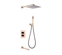 Set doccia termostatico a scomparsa, soffione doccia color oro rosa con sistema doccia portatile, 3 funzioni