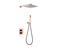 Set doccia termostatico a scomparsa, soffione doccia color oro rosa con sistema doccia portatile, 3 funzioni