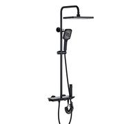 Set doccia termostatico con chiave per pianoforte, sistema doccia a parete con beccuccio per vasca, display della temperatura, soffione doccia a pioggia con doccetta, bidet S, nero