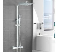 Set doccia termostatico con soffione quadrato a pioggia da 22,9 cm con soffione doccia a pioggia, asta saliscendi regolabile in altezza anti scottatura cromata