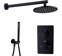 Set doccia termostatico in ottone nero a parete 8 12 pollici soffione doccia a pioggia e doccia portatile sistema doccia bagno di lusso con soffione da 30,5 cm