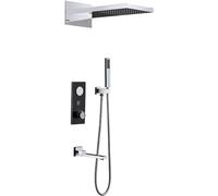 Set doccia termostatico, set doccia con corpo valvola display temperatura, set doccia, set doccia completo di doppio soffione e rubinetto vasca da bagno, montaggio a parete, nero-A