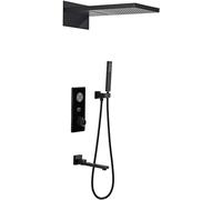Set doccia termostatico, set doccia con corpo valvola display temperatura, set doccia, set doccia completo di doppio soffione e rubinetto vasca da bagno, montaggio a parete, nero-A